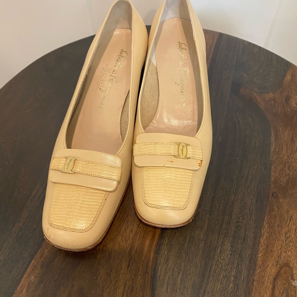 Ferragamo butter yellow heeled loafers